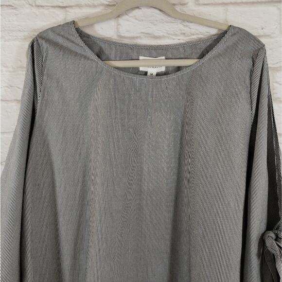 Y Blu Heaven Women's Grey Striped Long Tie Statement Sleeve Top Blouse NWT M - Picture 3 of 13